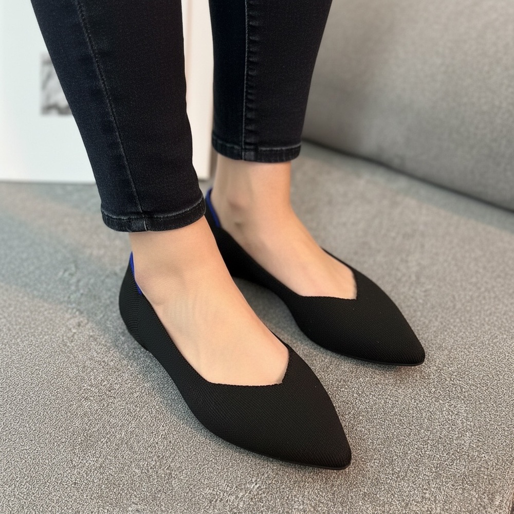 Rothy's Womens Black Pointed Toe Slip-On Casual Ballet Flats Size 8.5